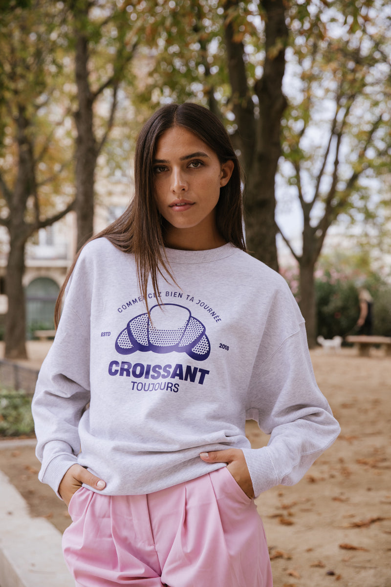 Croissant Sweatshirt - Hellgrau meliert/ navy