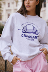 Croissant Sweatshirt - Hellgrau meliert/ navy