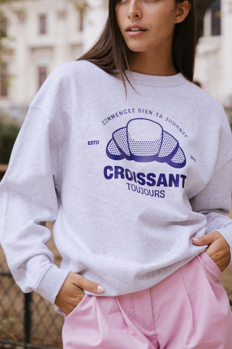 Croissant Sweatshirt - Hellgrau meliert/ navy