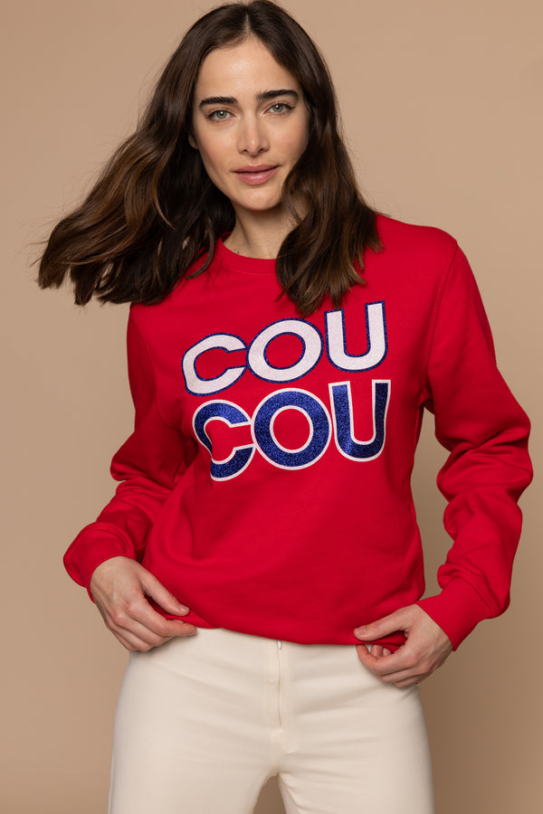 COU COU Sweatshirt - Rot/Weiß/Blau Glitzer