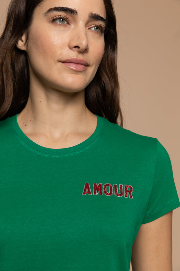 AMOUR T-Shirt - Grün / Rot Glitzer