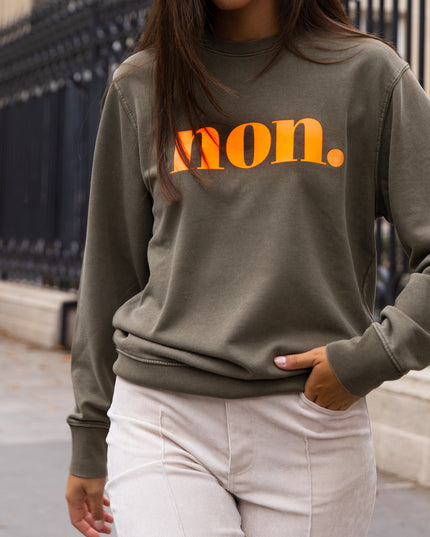 non. Sweatshirt - oliv/ neon orange