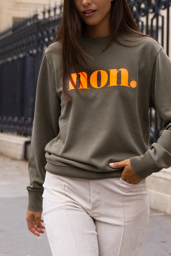 non. Sweatshirt - oliv/ neon orange