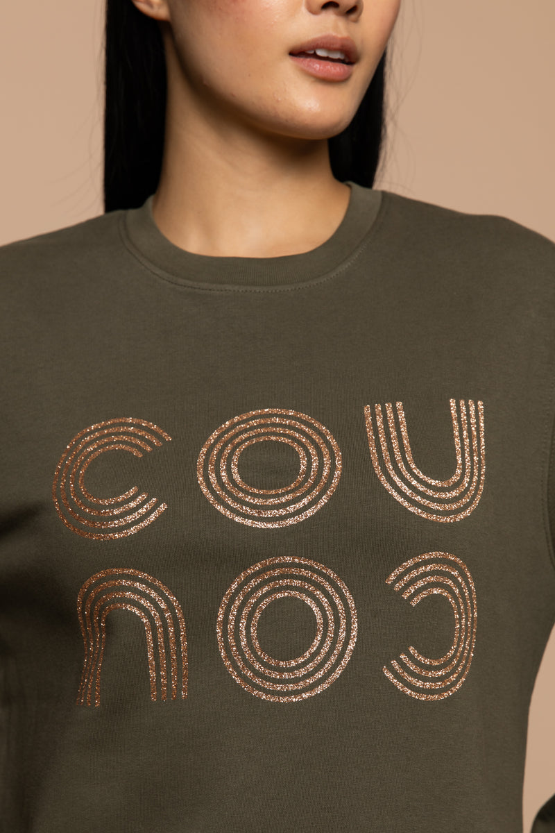 COUCOU Sweatshirt  - Khaki/Glitzer Gold