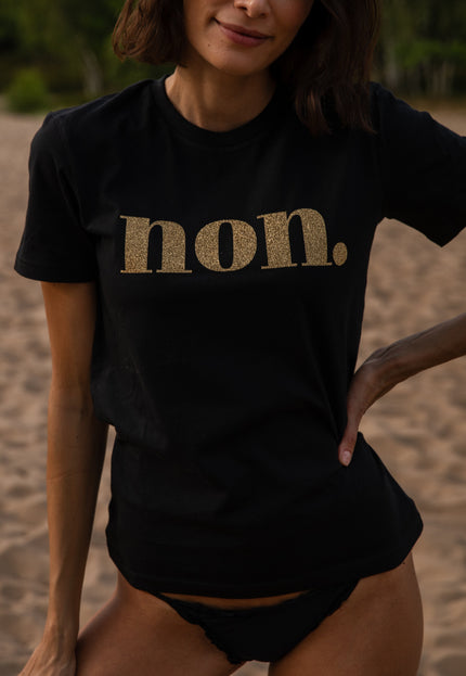 Non. T-Shirt - Schwarz / Glitzer Gold