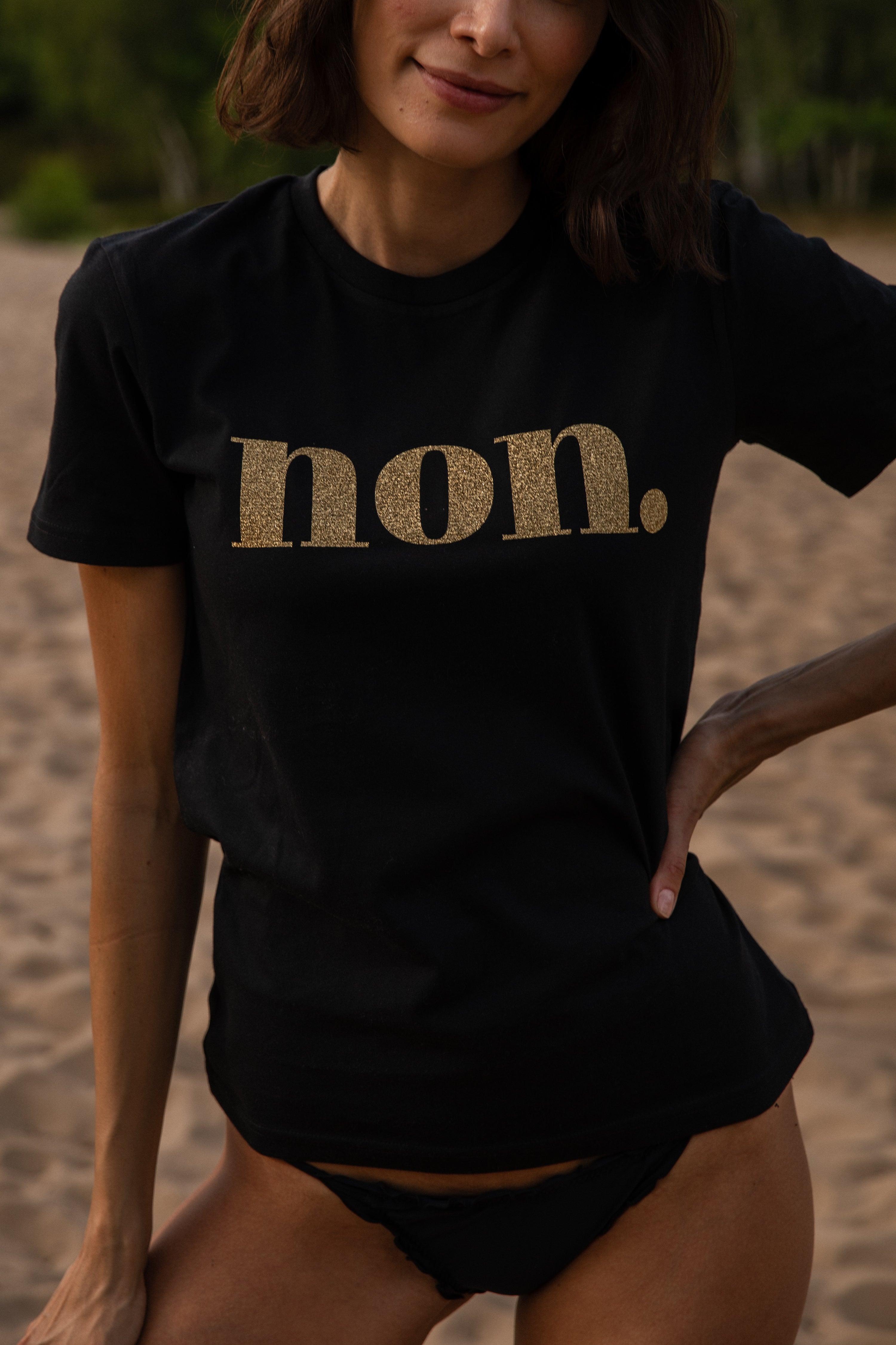 Non. T-Shirt - Schwarz / Gold Glitzer