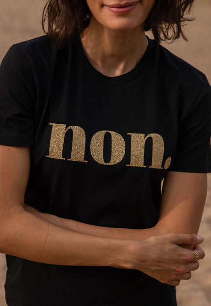 Non. T-Shirt - Schwarz / Glitzer Gold