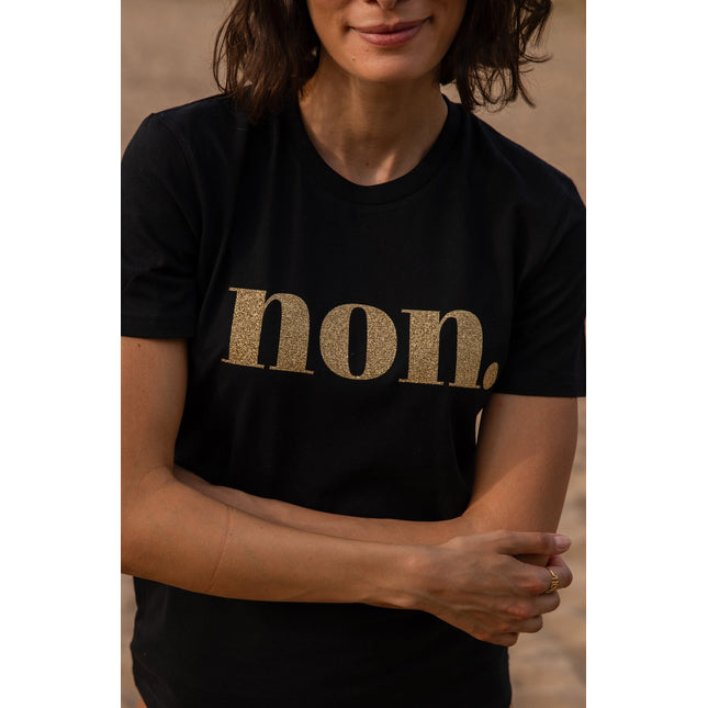Non. T-Shirt - Schwarz / Glitzer Gold