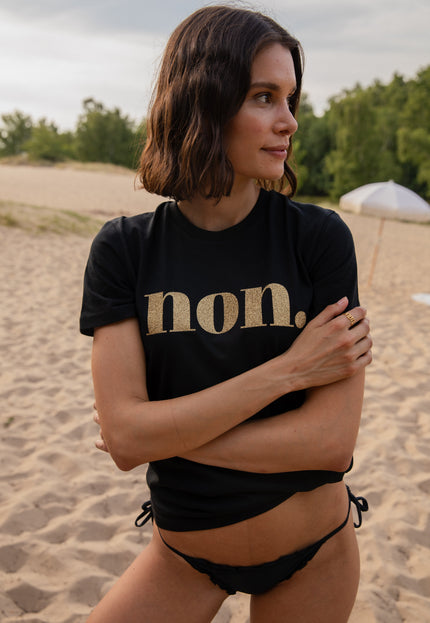 Non. T-Shirt - Schwarz / Glitzer Gold