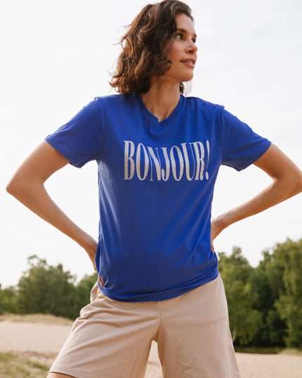 Bonjour! T-Shirt -Enzianblau / Silber Glitzer