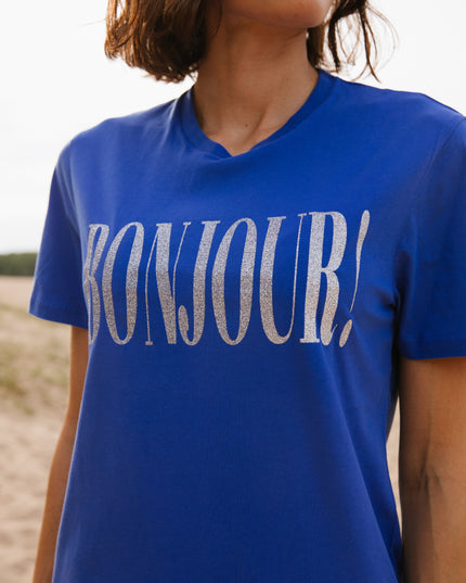 Bonjour! T-Shirt -Enzianblau / Silber Glitzer