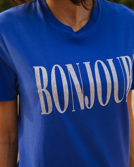 Bonjour! T-Shirt -Enzianblau / Silber Glitzer