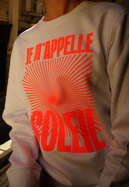 Je m'appelle Soleil Sweatshirt - Weiß/Neon Orange