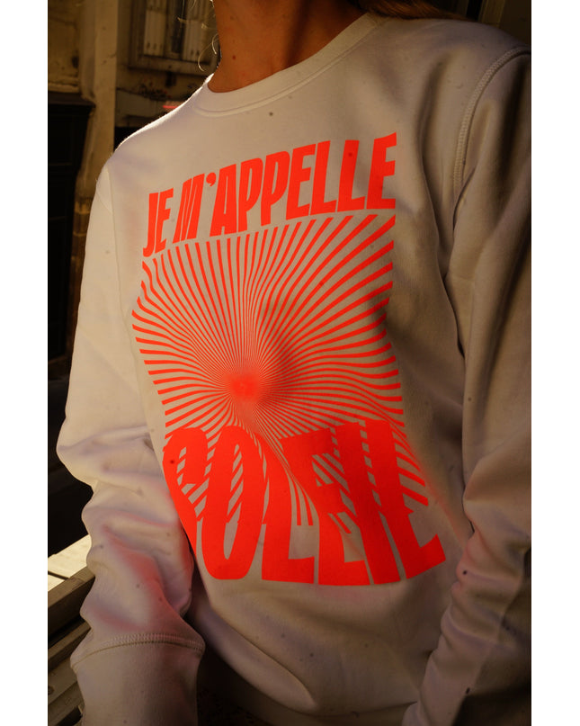Je m'appelle Soleil Sweatshirt - Weiß/Neon Orange