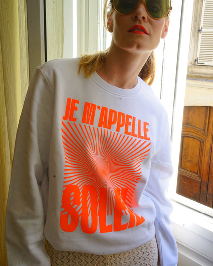 Je m'appelle Soleil Sweatshirt - Weiß/Neon Orange