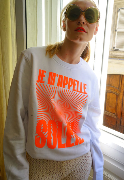 Je m'appelle Soleil Sweatshirt - Weiß/Neon Orange