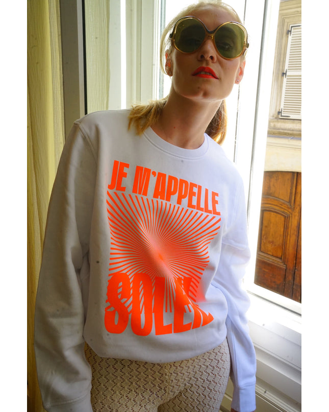 Je m'appelle Soleil Sweatshirt - Weiß/Neon Orange