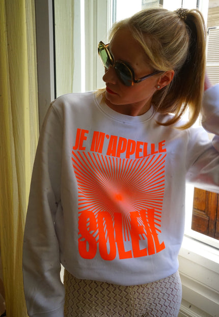 Je m'appelle Soleil Sweatshirt - Weiß/Neon Orange