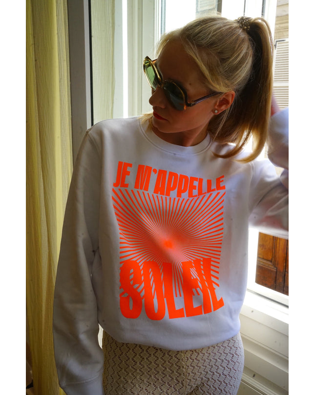Je m'appelle Soleil Sweatshirt - Weiß/Neon Orange