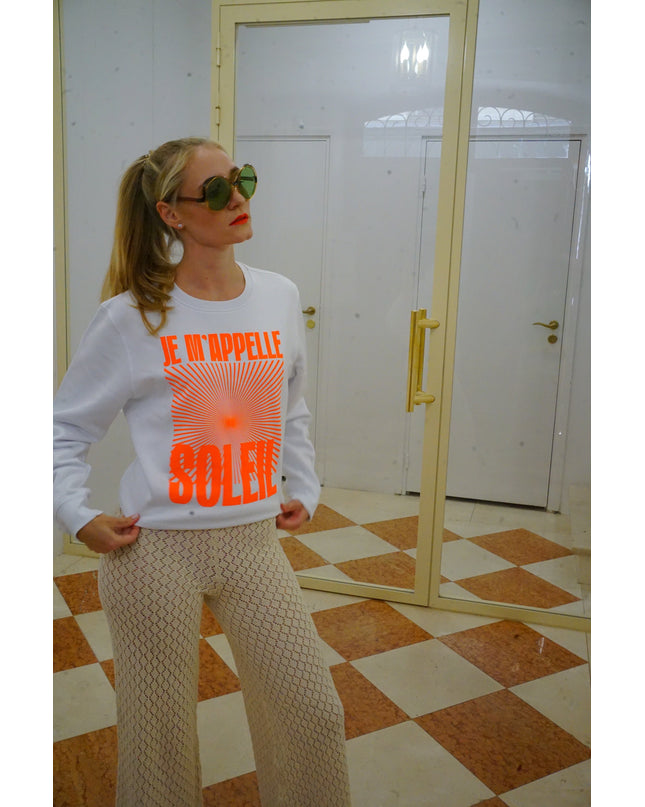 Je m'appelle Soleil Sweatshirt - Weiß/Neon Orange