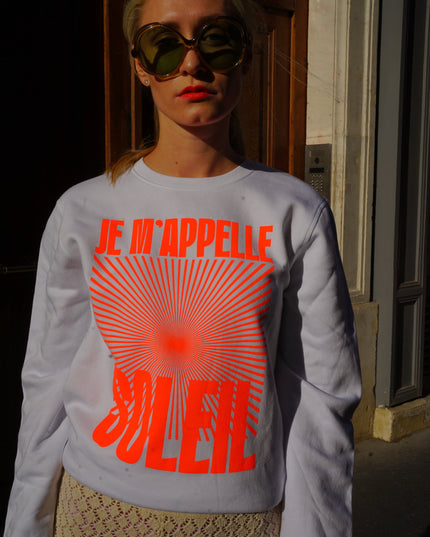 Je m'appelle Soleil Sweatshirt - Weiß/Neon Orange