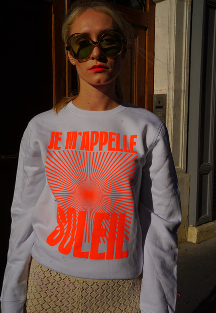 Je m'appelle Soleil Sweatshirt - Weiß/Neon Orange