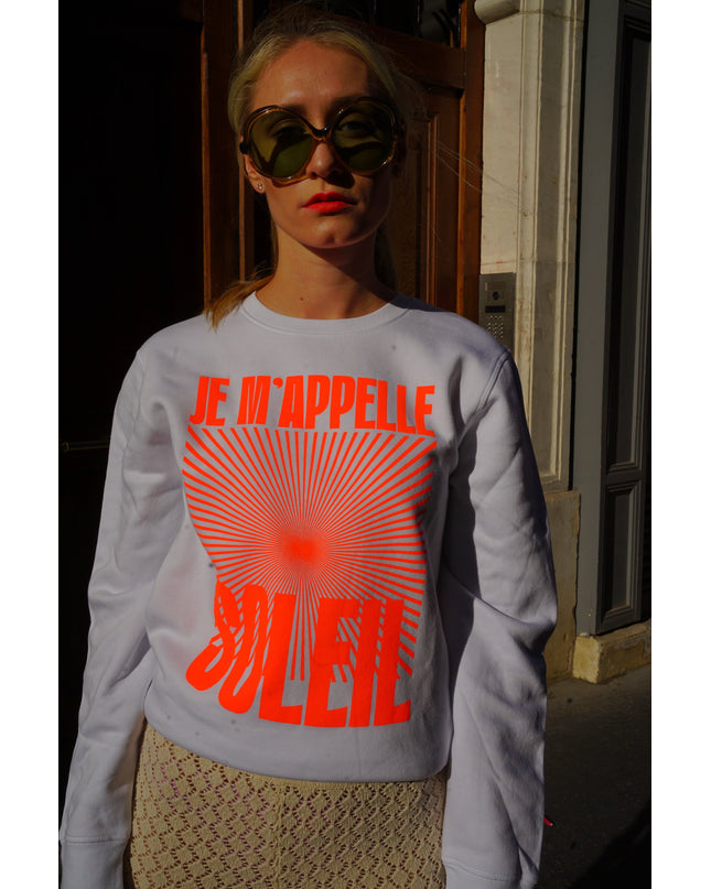 Je m'appelle Soleil Sweatshirt - Weiß/Neon Orange