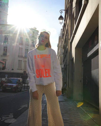 Je m'appelle Soleil Sweatshirt - Weiß/Neon Orange