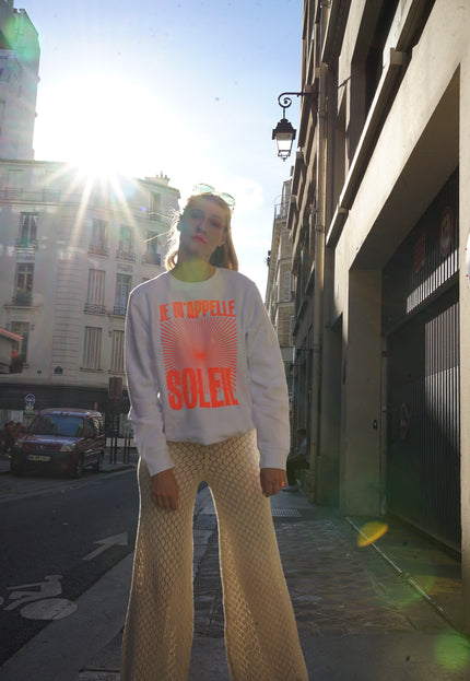 Je m'appelle Soleil Sweatshirt - Weiß/Neon Orange