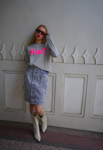 Mais, Oui! Sweatshirt - Hellgrau/Neon Pink