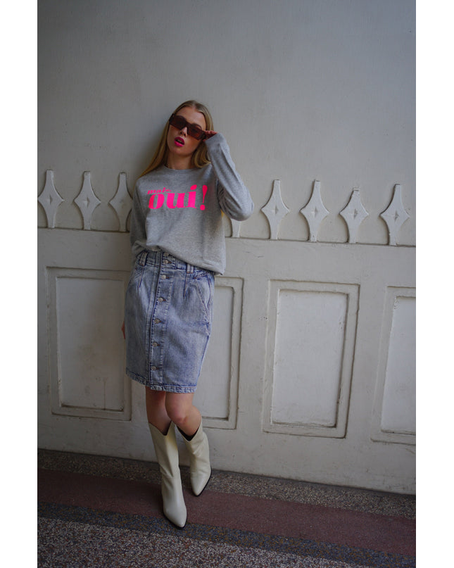 Mais, Oui! Sweatshirt - Hellgrau/Neon Pink