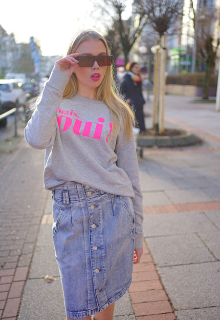 Mais, Oui! Sweatshirt - Hellgrau/Neon Pink