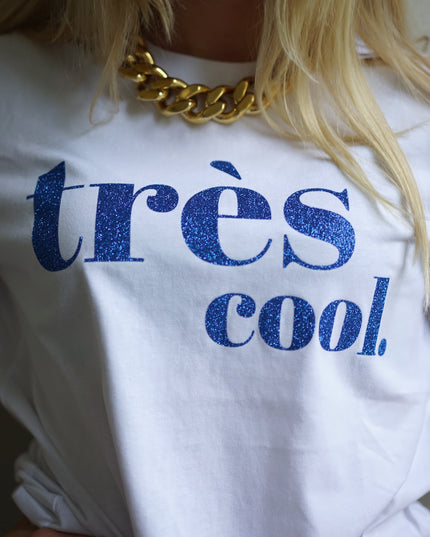 Très Cool T-Shirt - Weiß/Blau Glitzer