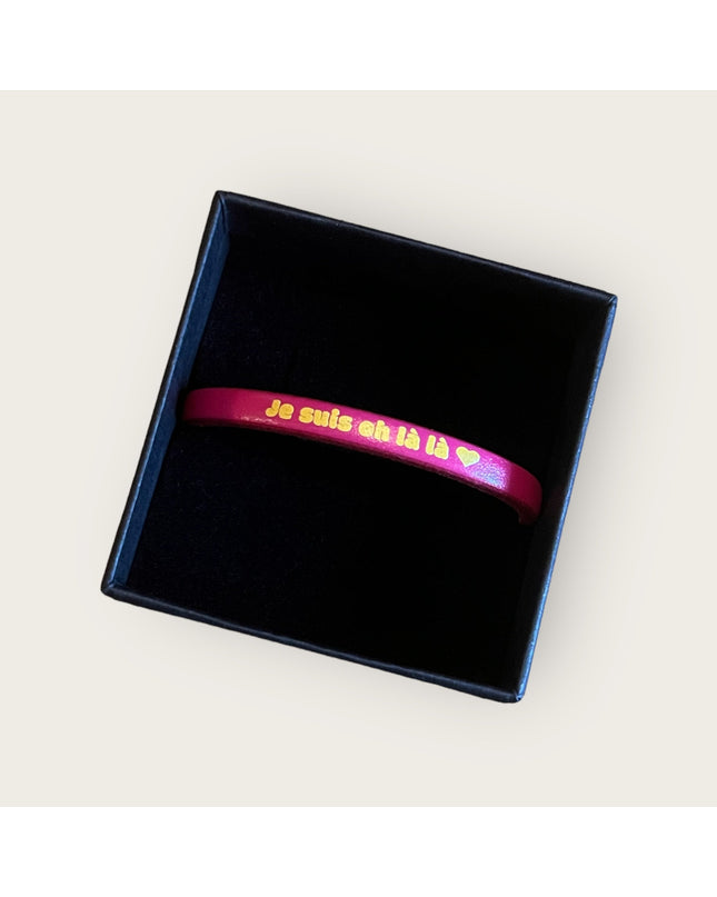 Lederarmband Je suis oh là là- Pink/Gelb