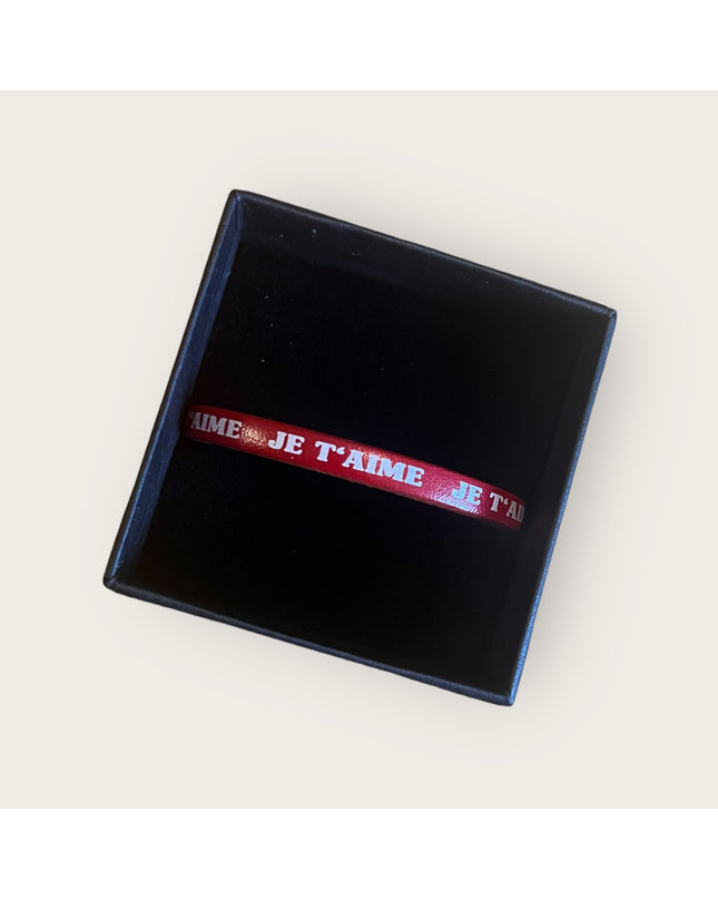 Lederarmband Je t'aime- Rot/Weiß