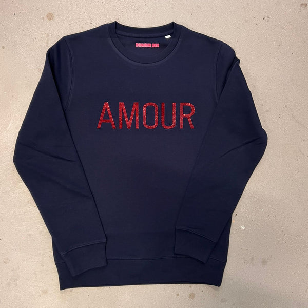 AMOUR Sweatshirt - Navy / Rot Strass