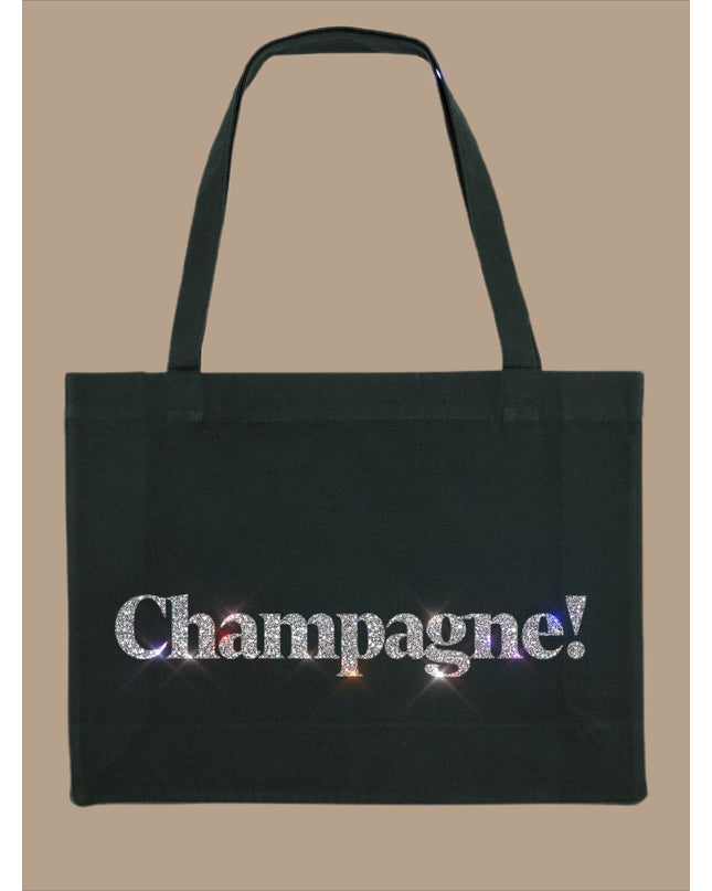 Champagne Baumwolltasche - Schwarz/Glitzer