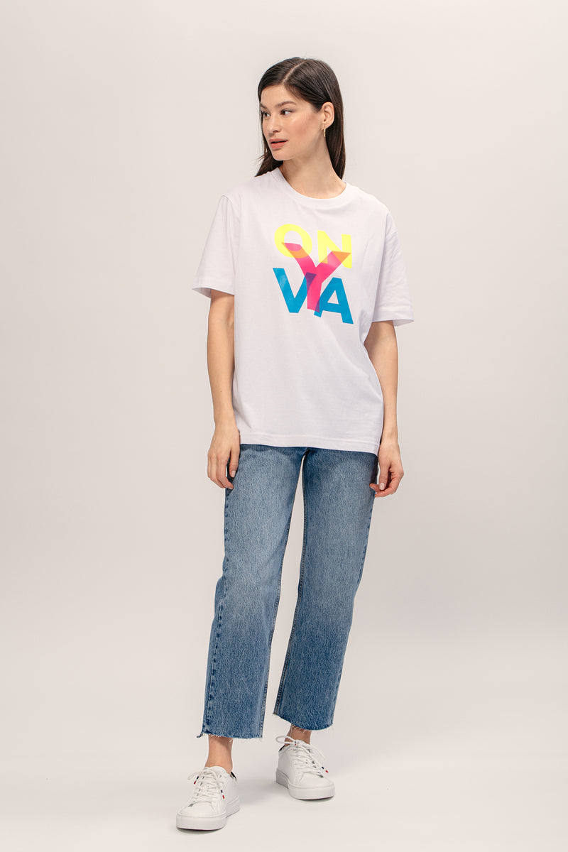 On Y Va T-Shirt - White/Neon 