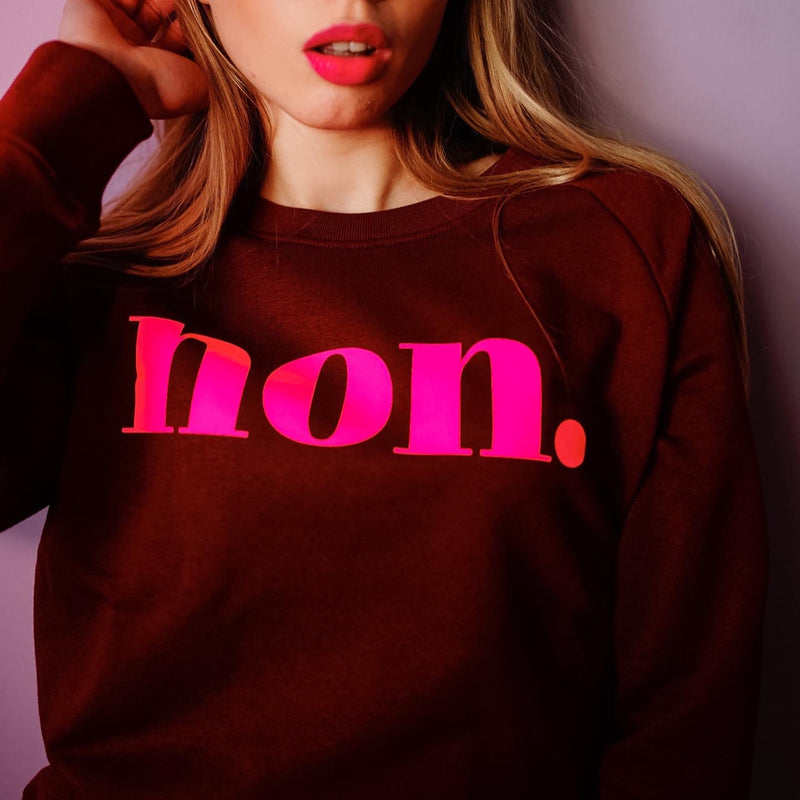 Non. Sweatshirt - Weinrot/Neon Pink