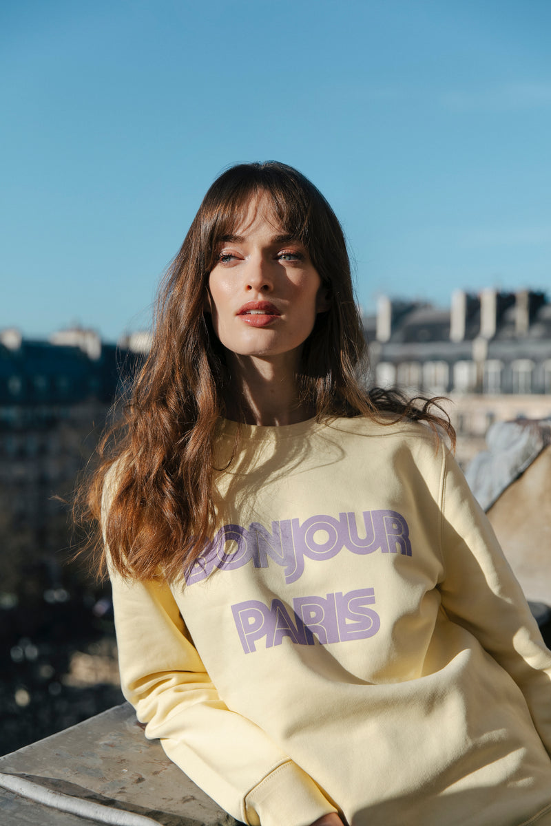 Bonjour Paris Sweatshirt - Gelb/Flieder