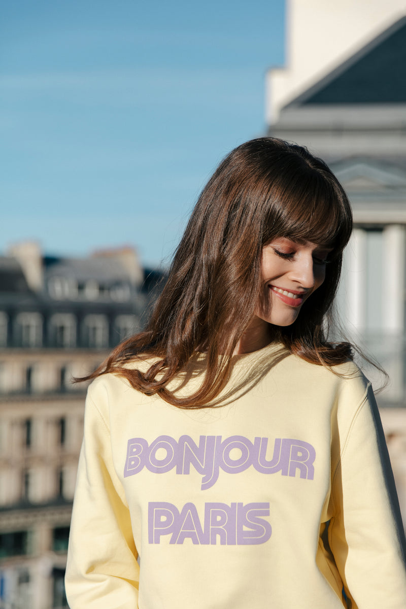 Bonjour Paris Sweater - Yellow/Lightpurple