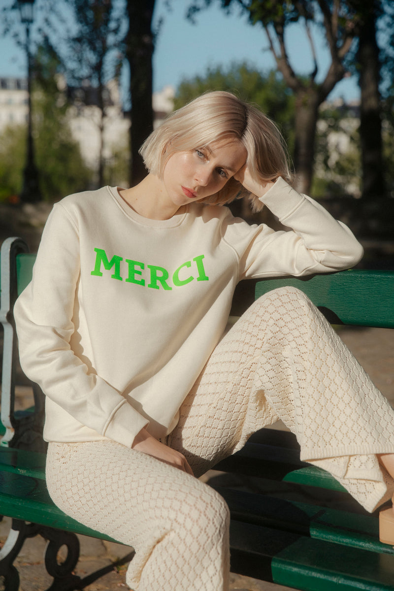 Merci Sweater - Offwhite/Neon Green 