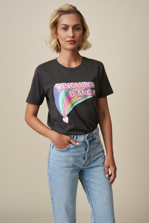 Revolution d'amour T-Shirt - Vintage black / Rainbow Glitzer