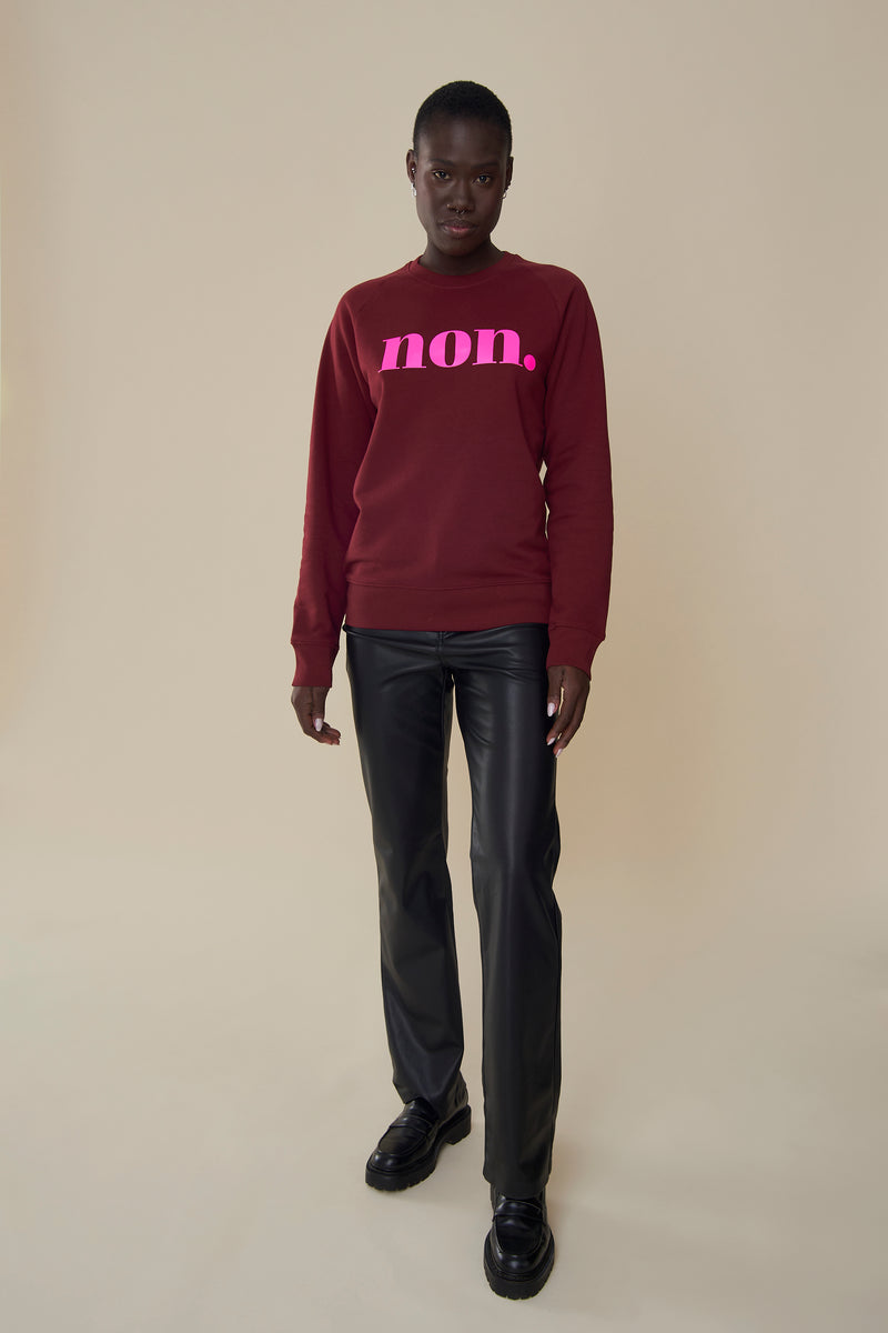 Non. Sweatshirt - Weinrot/Neon Pink