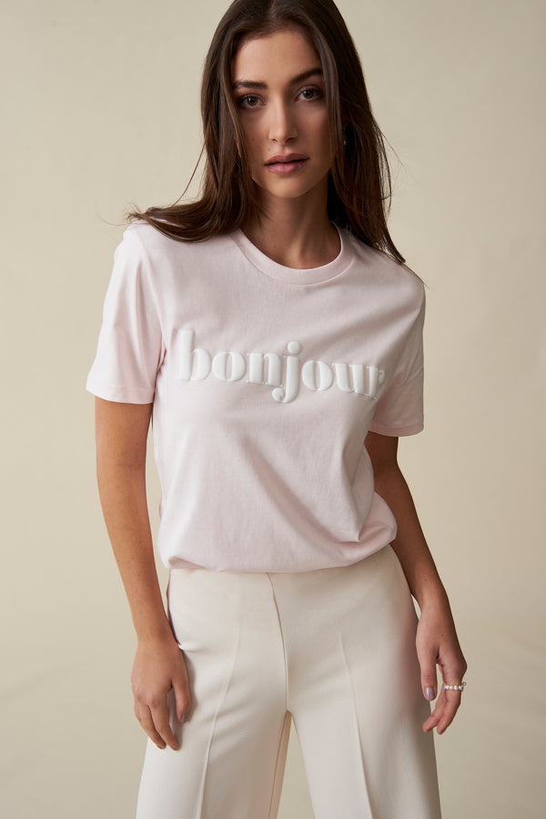Bonjour T-Shirt - Rosa/Weiß