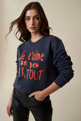Je t'aime un peu Partout Sweatshirt - Grau/Neon