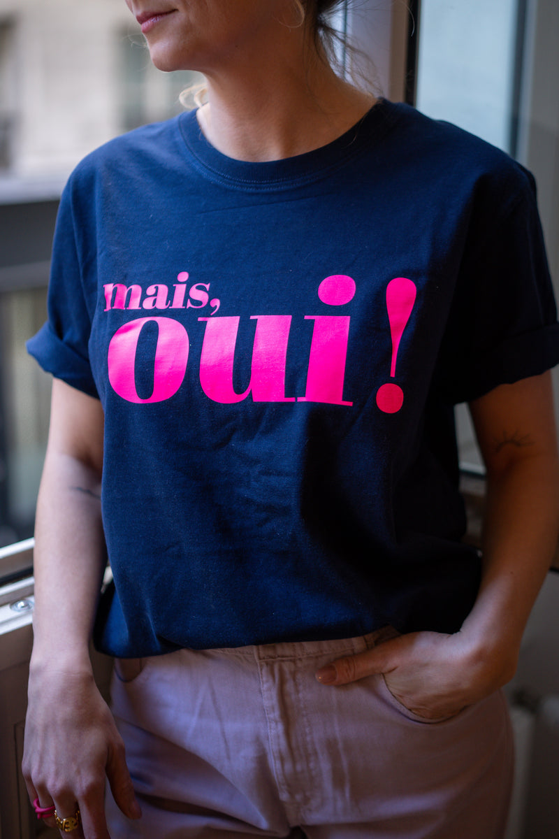 Mais, Oui! T-Shirt - Dunkelblau/Pink Neon