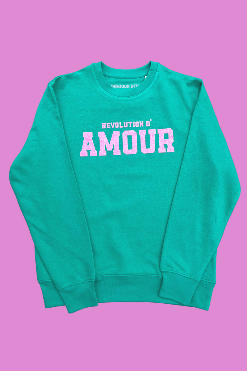 Revolution D'amour Sweatshirt  - Türkis/Rosa Glitzer