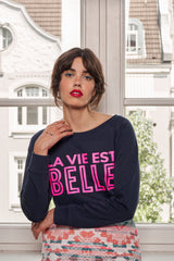 La vie est Belle Sweater - Blue/Neon Pink 