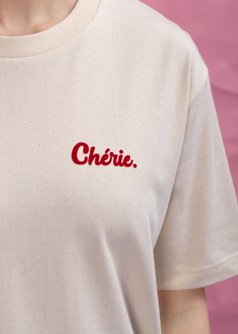 Chérie (klein) T-Shirt - Offwhite / Rot